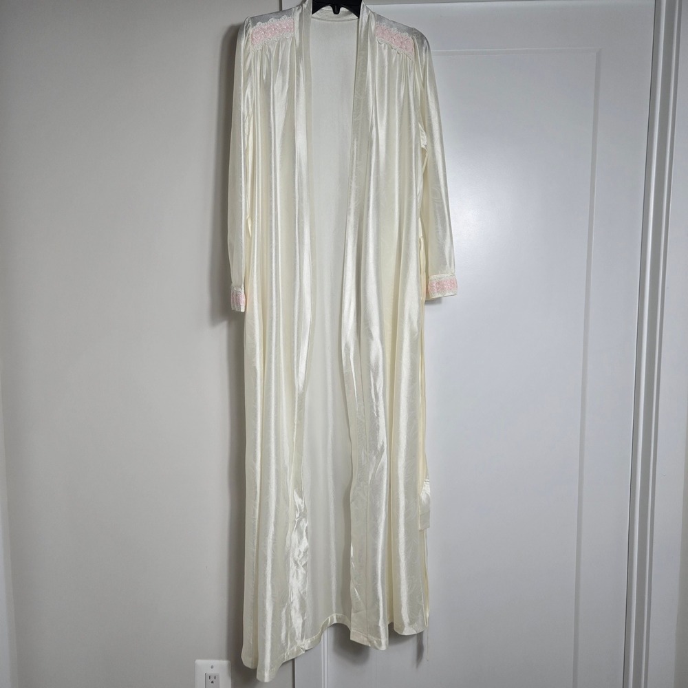 Vintage Tom Bezduda for Bordisco Ivory Long night gown Pink Floral Lace OS(DR)